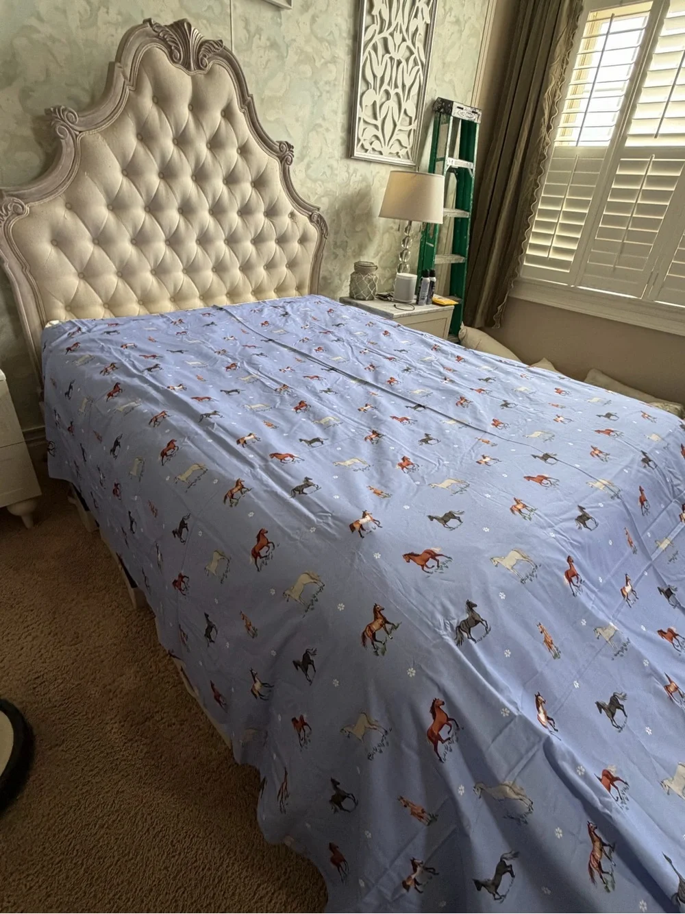New Anthropologie organic percale cotton printed flat sheet queen full Horses